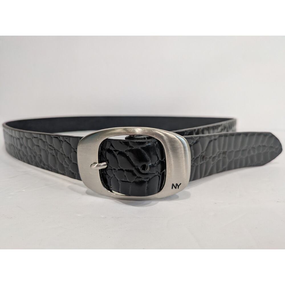 NY&C Vegan Black Croc Belt XL 40" Faux Leather Silver Buckle